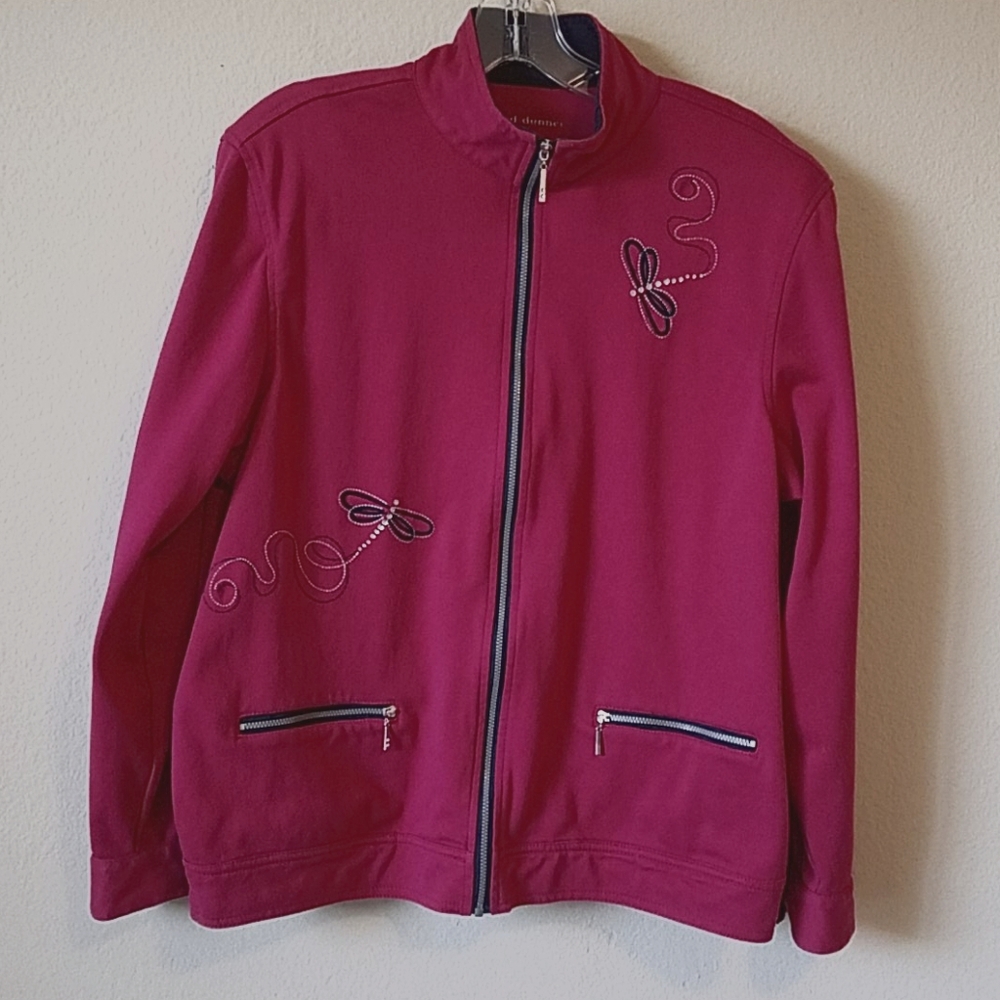 Alfred Dunner Raspberry Butterfly Detail Zip Jacket 16